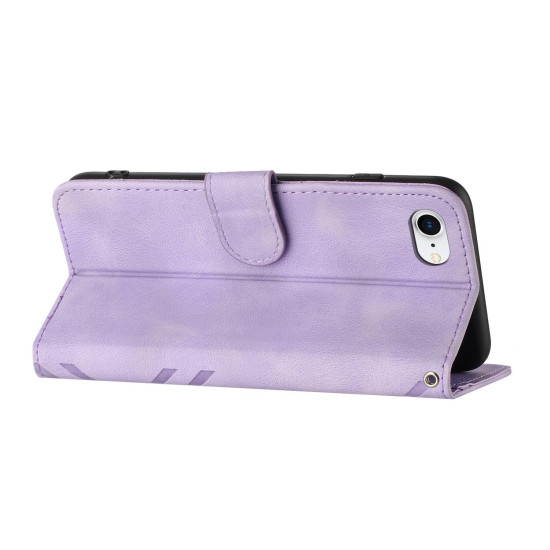 For iPhone 7 / 8 / SE 2020 / SE 2022 Line Pattern Skin Feel Leather Phone Case(Light Purple)