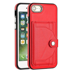 For iPhone SE 2022/SE 2020/6/7/8 Shockproof Leather Phone Case with Card Holder(Red)