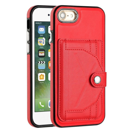 For iPhone SE 2022/SE 2020/6/7/8 Shockproof Leather Phone Case with Card Holder(Red)