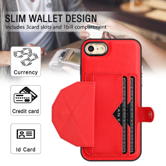 For iPhone SE 2022/SE 2020/6/7/8 Shockproof Leather Phone Case with Card Holder(Red)