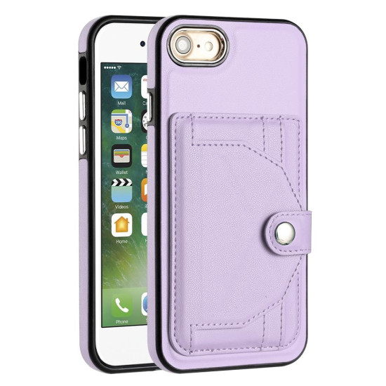 For iPhone SE 2022/SE 2020/6/7/8 Shockproof Leather Phone Case with Card Holder(Purple)