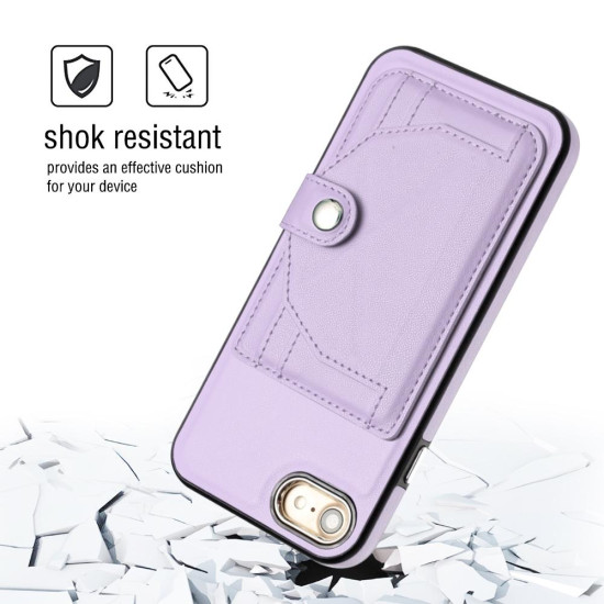 For iPhone SE 2022/SE 2020/6/7/8 Shockproof Leather Phone Case with Card Holder(Purple)