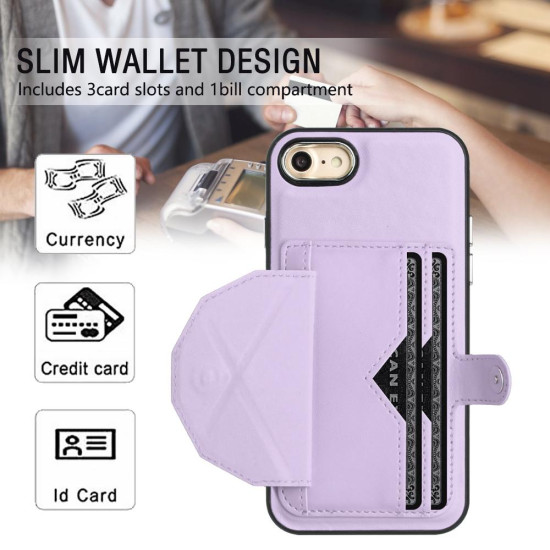 For iPhone SE 2022/SE 2020/6/7/8 Shockproof Leather Phone Case with Card Holder(Purple)