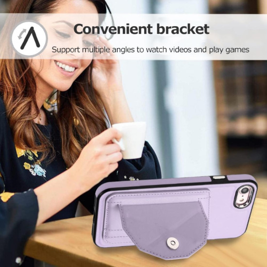 For iPhone SE 2022/SE 2020/6/7/8 Shockproof Leather Phone Case with Card Holder(Purple)