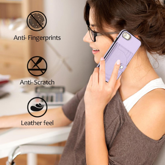 For iPhone SE 2022/SE 2020/6/7/8 Shockproof Leather Phone Case with Card Holder(Purple)