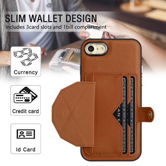For iPhone SE 2022/SE 2020/6/7/8 Shockproof Leather Phone Case with Card Holder(Brown)