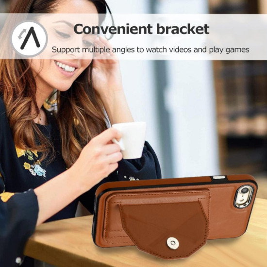 For iPhone SE 2022/SE 2020/6/7/8 Shockproof Leather Phone Case with Card Holder(Brown)