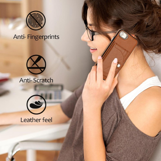 For iPhone SE 2022/SE 2020/6/7/8 Shockproof Leather Phone Case with Card Holder(Brown)