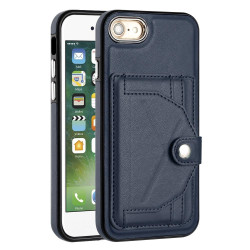 For iPhone SE 2022/SE 2020/6/7/8 Shockproof Leather Phone Case with Card Holder(Blue)
