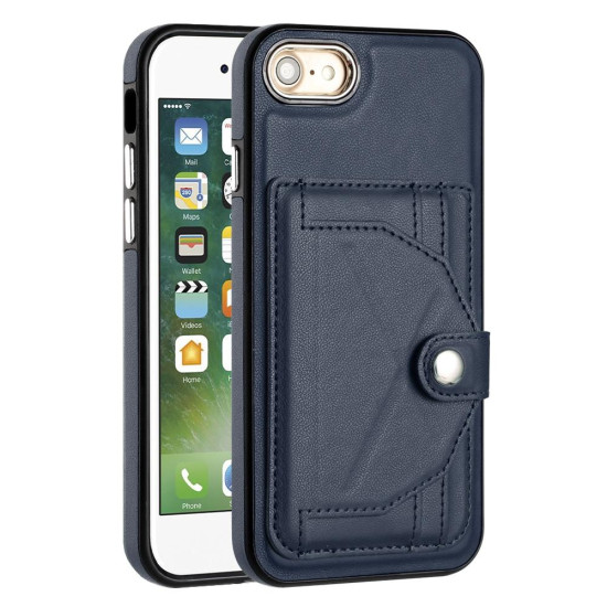 For iPhone SE 2022/SE 2020/6/7/8 Shockproof Leather Phone Case with Card Holder(Blue)