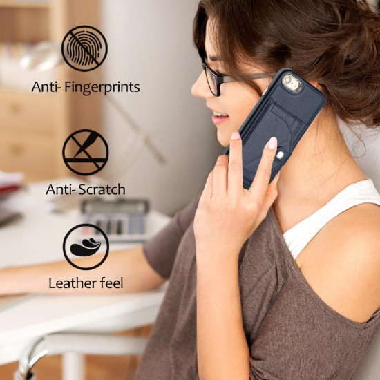 For iPhone SE 2022/SE 2020/6/7/8 Shockproof Leather Phone Case with Card Holder(Blue)