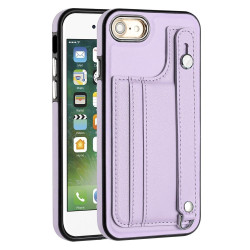 For iPhone SE 2022/SE 2020/6/7/8 Shockproof Leather Phone Case with Wrist Strap(Purple)