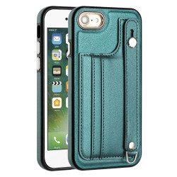 For iPhone SE 2022/SE 2020/6/7/8 Shockproof Leather Phone Case with Wrist Strap(Green)