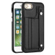 For iPhone SE 2022/SE 2020/6/7/8 Shockproof Leather Phone Case with Wrist Strap(Black)