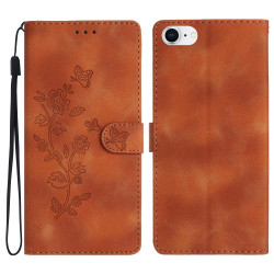 For iPhone SE 2022/2020 / 8 / 7 / 6 Flower Butterfly Embossing Pattern Leather Phone Case(Brown)