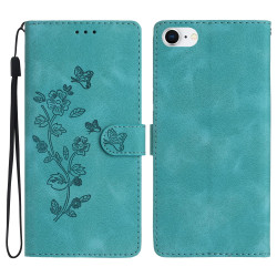 For iPhone SE 2022/2020 / 8 / 7 / 6 Flower Butterfly Embossing Pattern Leather Phone Case(Sky Blue)