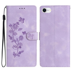 For iPhone SE 2022/2020 / 8 / 7 / 6 Flower Butterfly Embossing Pattern Leather Phone Case(Purple)