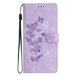 For iPhone SE 2022/2020 / 8 / 7 / 6 Flower Butterfly Embossing Pattern Leather Phone Case(Purple)