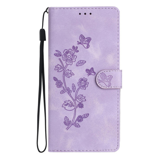 For iPhone SE 2022/2020 / 8 / 7 / 6 Flower Butterfly Embossing Pattern Leather Phone Case(Purple)