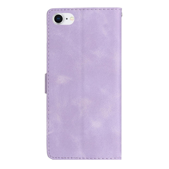 For iPhone SE 2022/2020 / 8 / 7 / 6 Flower Butterfly Embossing Pattern Leather Phone Case(Purple)