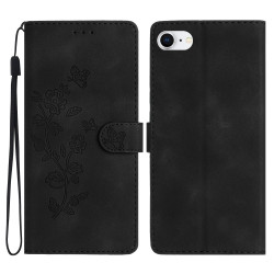 For iPhone SE 2022/2020 / 8 / 7 / 6 Flower Butterfly Embossing Pattern Leather Phone Case(Black)
