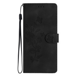 For iPhone SE 2022/2020 / 8 / 7 / 6 Flower Butterfly Embossing Pattern Leather Phone Case(Black)