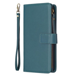 For iPhone SE 2022/SE 2020 / 8 / 7 9 Card Slots Zipper Wallet Leather Flip Phone Case(Green)