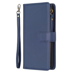 For iPhone SE 2022/SE 2020 / 8 / 7 9 Card Slots Zipper Wallet Leather Flip Phone Case(Blue)