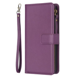 For iPhone SE 2022/SE 2020 / 8 / 7 9 Card Slots Zipper Wallet Leather Flip Phone Case(Dark Purple)