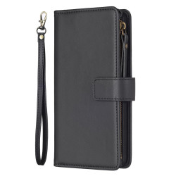 For iPhone SE 2022/SE 2020 / 8 / 7 9 Card Slots Zipper Wallet Leather Flip Phone Case(Black)