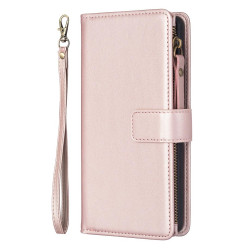 For iPhone SE 2022/SE 2020 / 8 / 7 9 Card Slots Zipper Wallet Leather Flip Phone Case(Rose Gold)