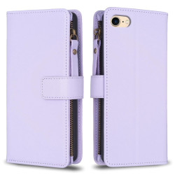 For iPhone SE 2022/SE 2020 / 8 / 7 9 Card Slots Zipper Wallet Leather Flip Phone Case(Light Purple)
