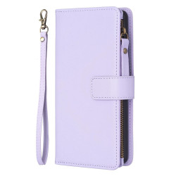 For iPhone SE 2022/SE 2020 / 8 / 7 9 Card Slots Zipper Wallet Leather Flip Phone Case(Light Purple)