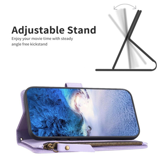 For iPhone SE 2022/SE 2020 / 8 / 7 9 Card Slots Zipper Wallet Leather Flip Phone Case(Light Purple)