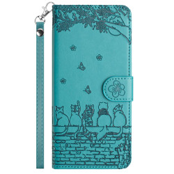 For iPhone 7 / 8 / SE 2020 / SE 2022 Cat Embossing Pattern Leather Phone Case with Lanyard(Blue)