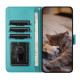 For iPhone 7 / 8 / SE 2020 / SE 2022 Cat Embossing Pattern Leather Phone Case with Lanyard(Blue)