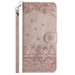 For iPhone 7 / 8 / SE 2020 / SE 2022 Cat Embossing Pattern Leather Phone Case with Lanyard(Grey)