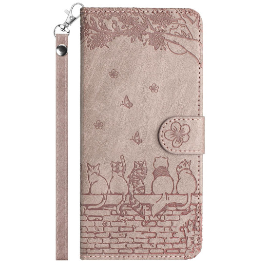 For iPhone 7 / 8 / SE 2020 / SE 2022 Cat Embossing Pattern Leather Phone Case with Lanyard(Grey)