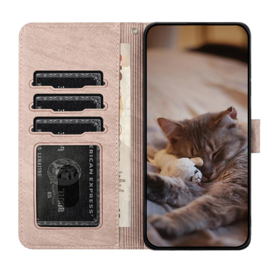 For iPhone 7 / 8 / SE 2020 / SE 2022 Cat Embossing Pattern Leather Phone Case with Lanyard(Grey)