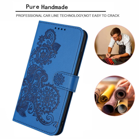 For iPhone 6 / 7 / 8 / SE 2020 Datura Flower Embossed Flip Leather Phone Case(Blue)