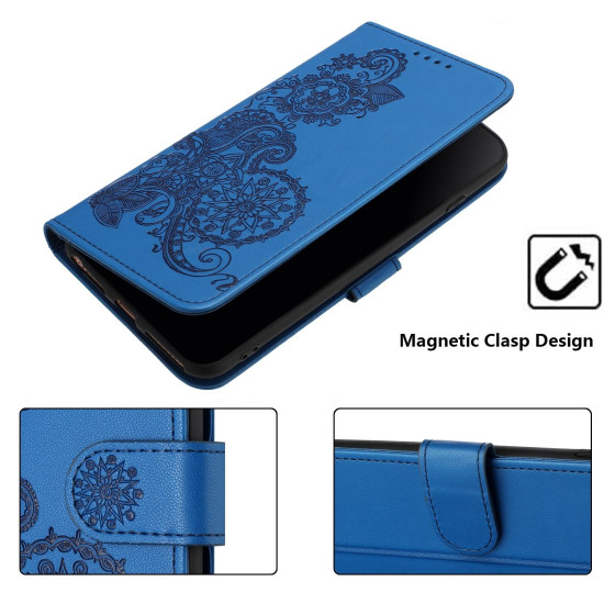 For iPhone 6 / 7 / 8 / SE 2020 Datura Flower Embossed Flip Leather Phone Case(Blue)