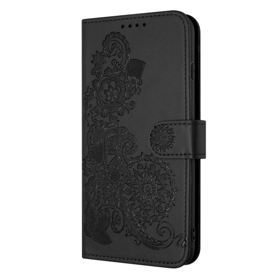 For iPhone 6 / 7 / 8 / SE 2020 Datura Flower Embossed Flip Leather Phone Case(Black)