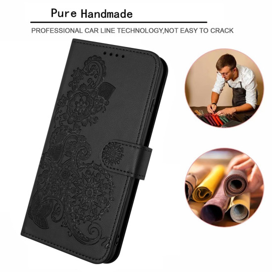 For iPhone 6 / 7 / 8 / SE 2020 Datura Flower Embossed Flip Leather Phone Case(Black)