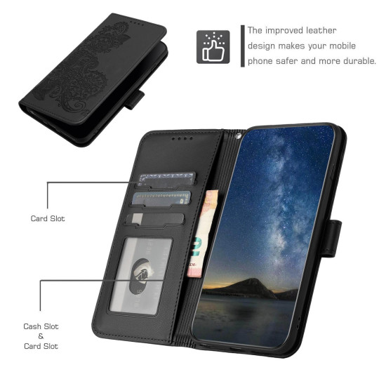 For iPhone 6 / 7 / 8 / SE 2020 Datura Flower Embossed Flip Leather Phone Case(Black)