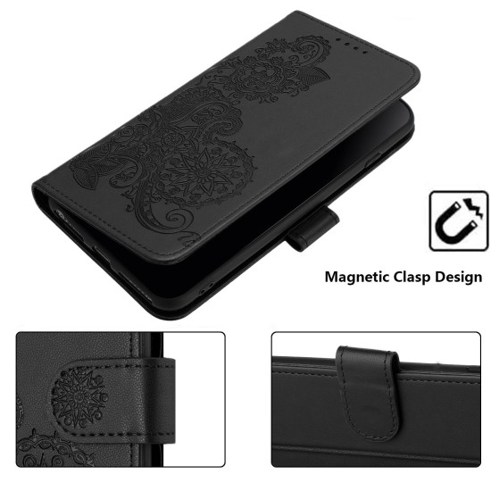 For iPhone 6 / 7 / 8 / SE 2020 Datura Flower Embossed Flip Leather Phone Case(Black)