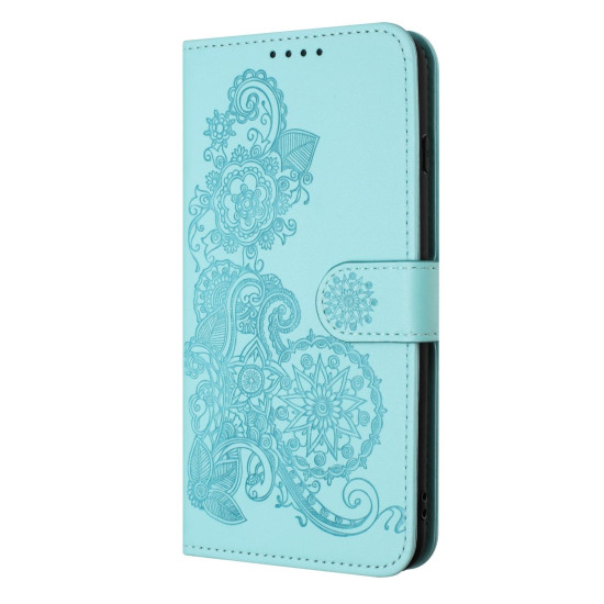 For iPhone 6 / 7 / 8 / SE 2020 Datura Flower Embossed Flip Leather Phone Case(Light blue)