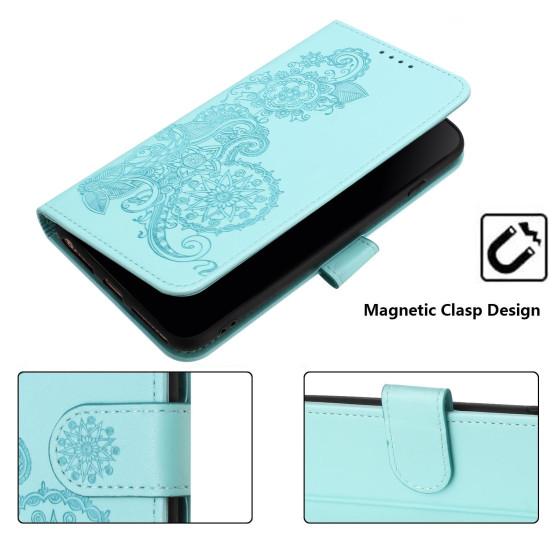 For iPhone 6 / 7 / 8 / SE 2020 Datura Flower Embossed Flip Leather Phone Case(Light blue)