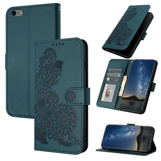 For iPhone 6 / 7 / 8 / SE 2020 Datura Flower Embossed Flip Leather Phone Case(Dark Green)