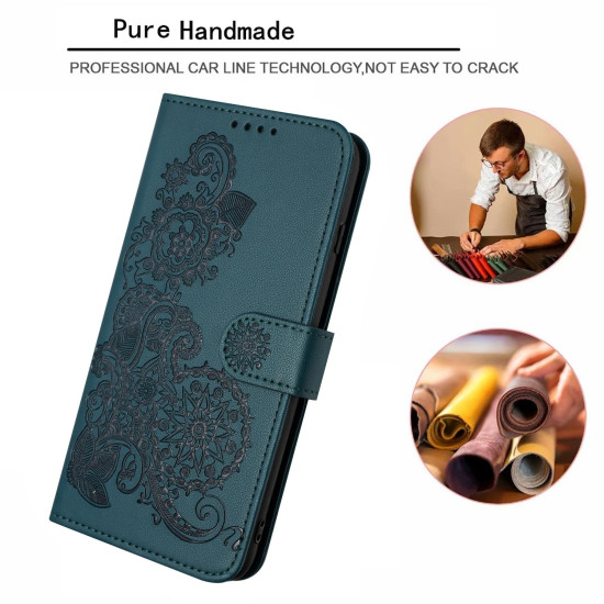 For iPhone 6 / 7 / 8 / SE 2020 Datura Flower Embossed Flip Leather Phone Case(Dark Green)