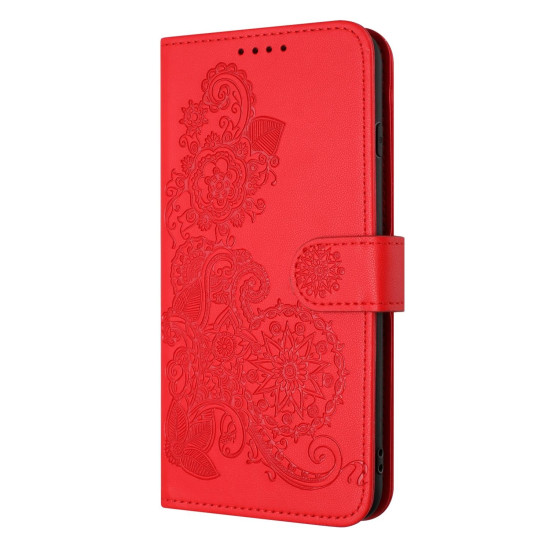 For iPhone 6 / 7 / 8 / SE 2020 Datura Flower Embossed Flip Leather Phone Case(Red)